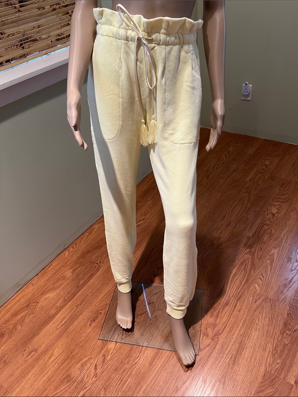 Something Navy High-Rise Paperbag Waist Drawstring Joggers - Pale Yellow Size S